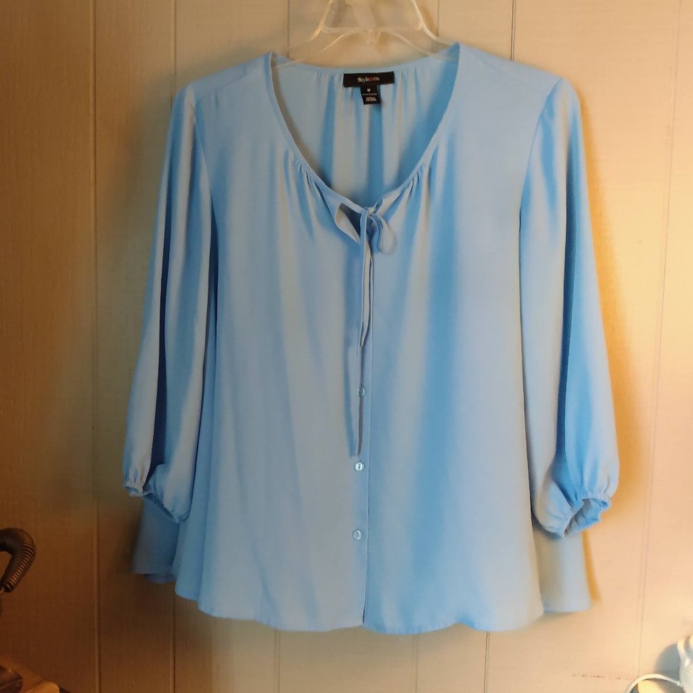 Style & Co. Baby Blue Button Down Polyester Top Medium